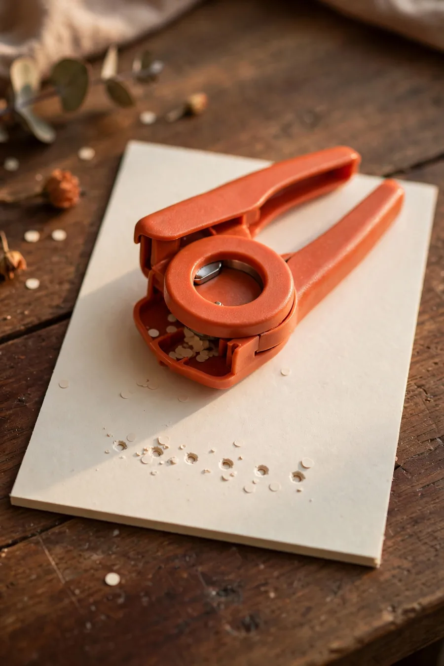 A hole punch on a punch card