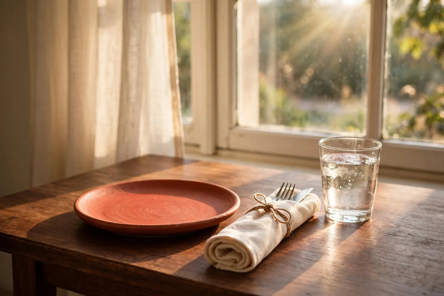 A table set for one by a window
